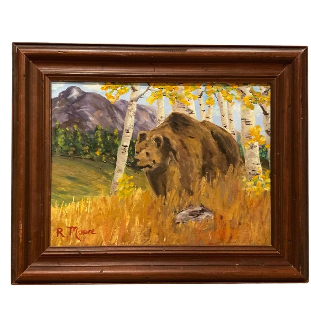 Bear Painting Original Framed and Signed 12.5” x 15.5” Cabin Lodge